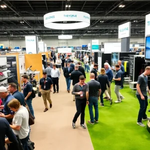 Attendees exploring the PGA Merchandise Show 2025 with various golf equipment showcases.