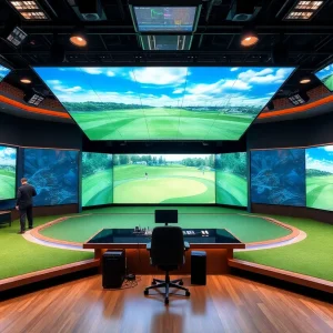 Interior view of PGA Tour Studios showcasing advanced broadcasting technology.