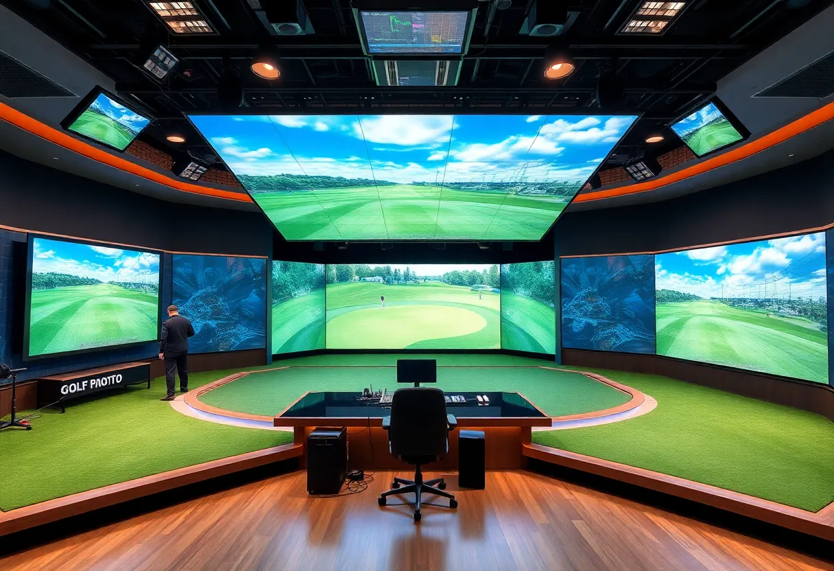 Interior view of PGA Tour Studios showcasing advanced broadcasting technology.