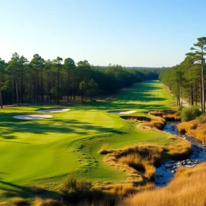 Aerial view of Pinehurst No. 10, showcasing the unique golf layout and natural beauty.