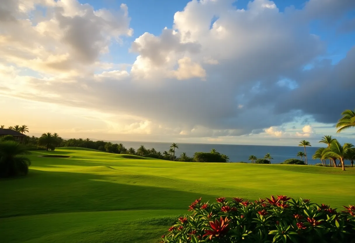 A panoramic view of the Plantation Course in Maui, Hawaii during The Sentry Tournament.