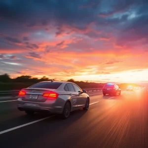 High-speed police chase scene on a highway.