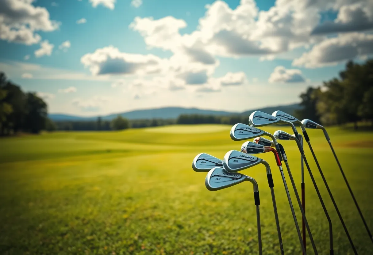 A collection of PXG Wildcat golf clubs displayed on a golf course.