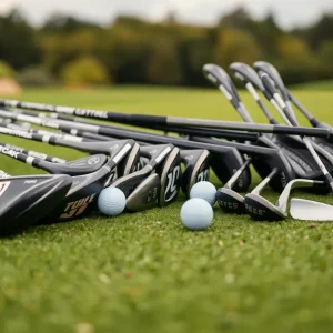 Beginner golf clubs from PXG's Wildcat series displayed on grass