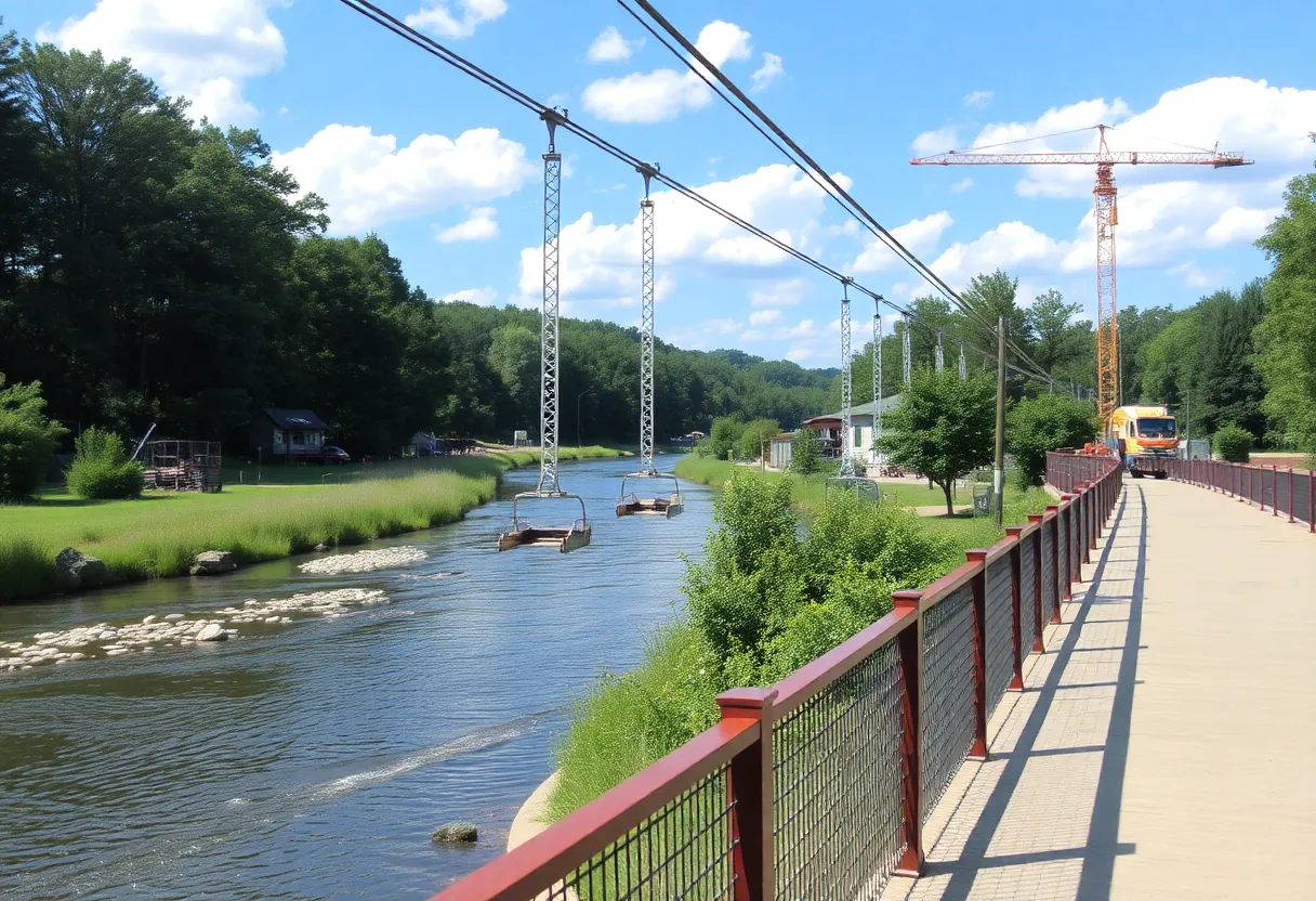 Construction site for the Saluda Sky Ride Gondola on the Saluda Riverwalk.