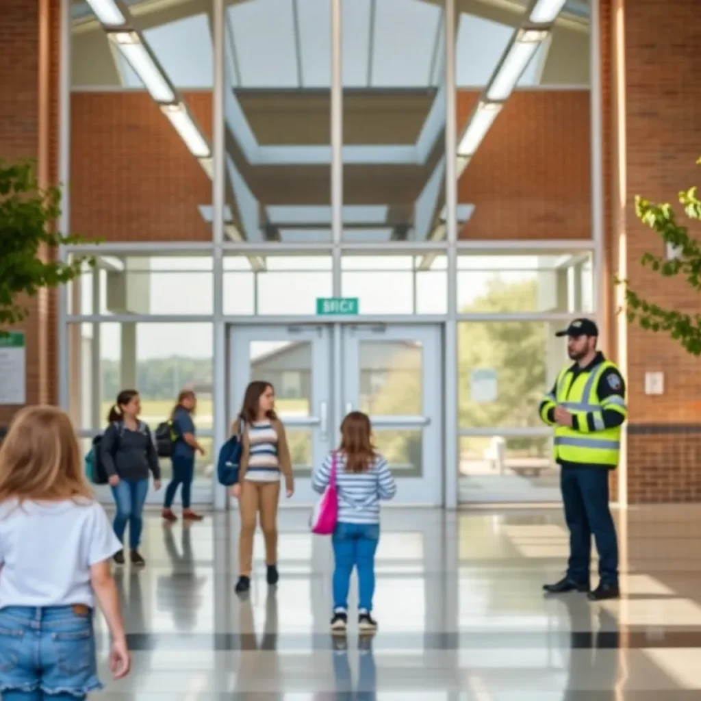 Children and staff in a safe school environment with visible safety measures