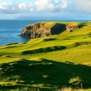 Breathtaking view of a golf course on Scotland's coast