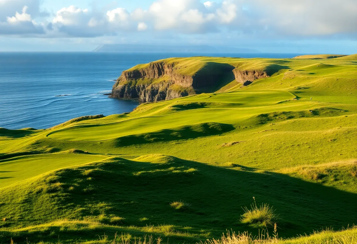 Breathtaking view of a golf course on Scotland's coast