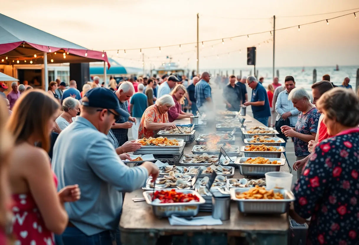 People enjoying the Shuckin’ on the Strand Oyster Roast in Murrells Inlet.