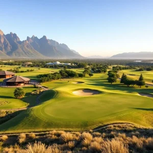 Scenic view of a South African golf course with mountains in the background