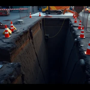 Rescue operation at a Texas construction site with a deep trench