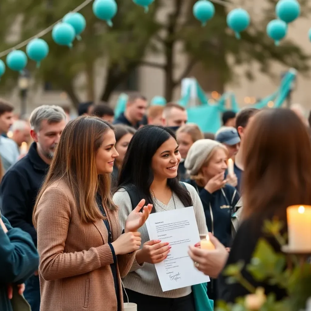 Community members gathering at a memorial event in honor of Travis Overton at Coastal Carolina University