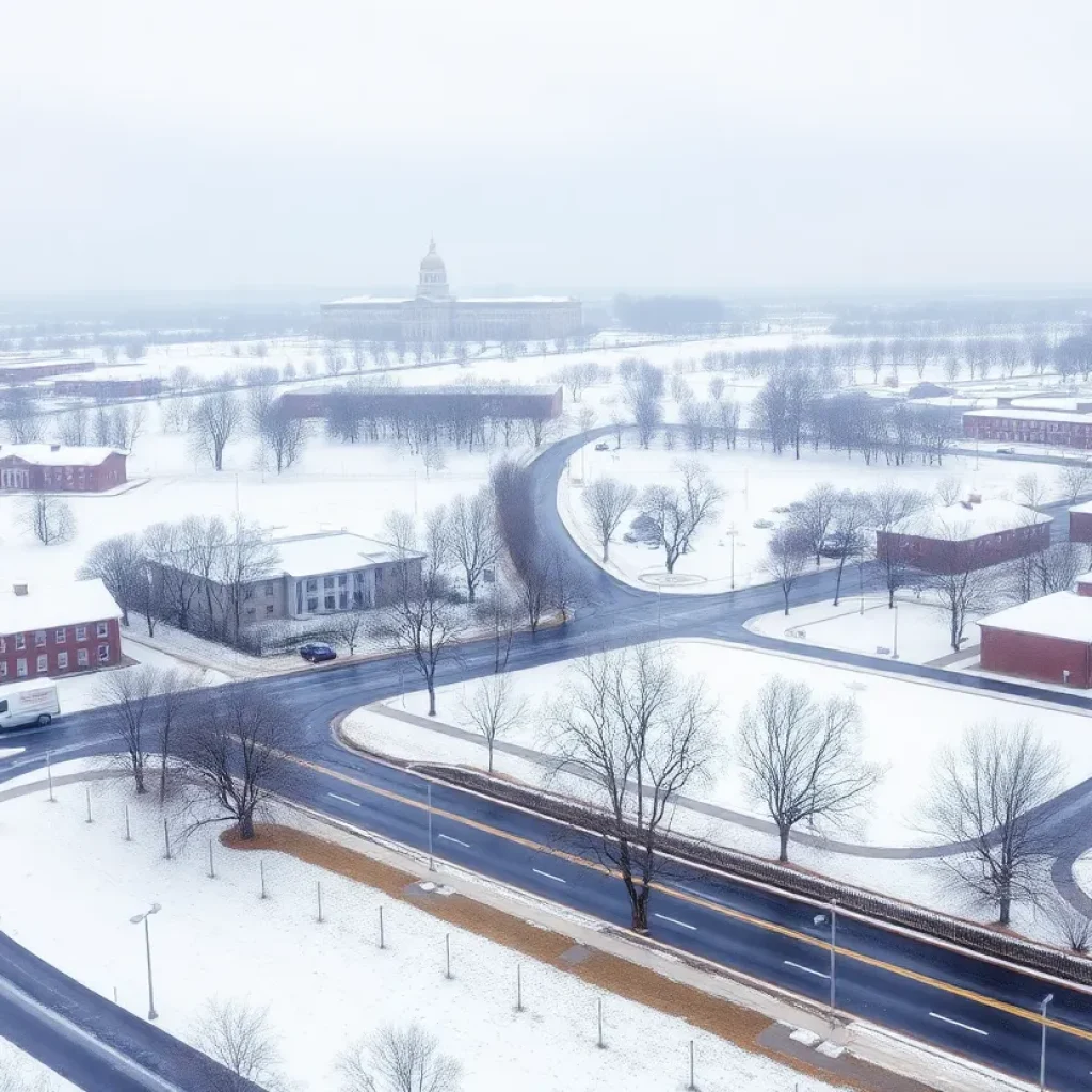 Snowy scene depicting winter weather disruptions in the Carolinas