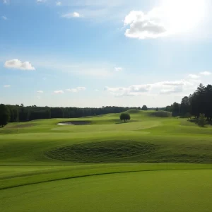A stunning view of a beautifully manicured golf course.