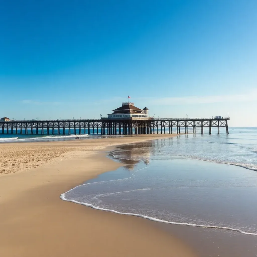 Families enjoying Cherry Grove Beach with the pier in view