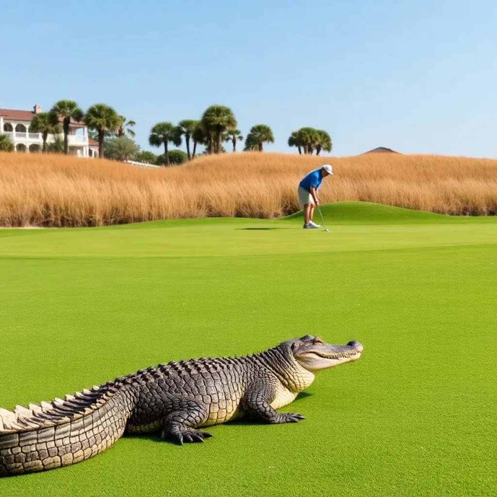 Golf course at Dunes Golf and Beach Club with alligator