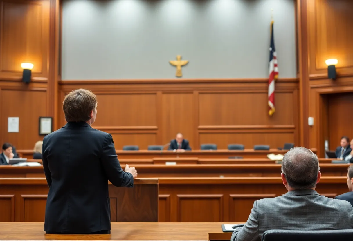 Courtroom scene representing justice in a domestic violence case