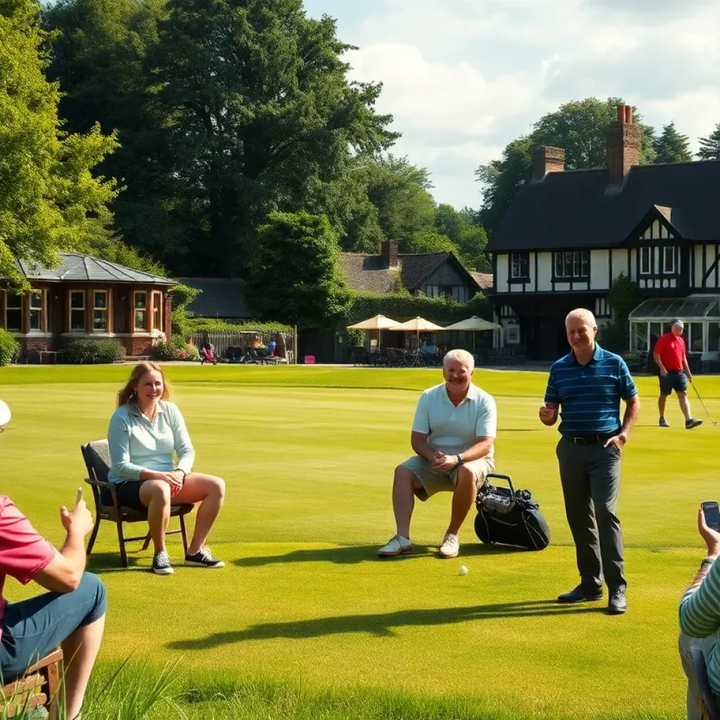 Scenic view of a golf course in the UK with traditional British elements