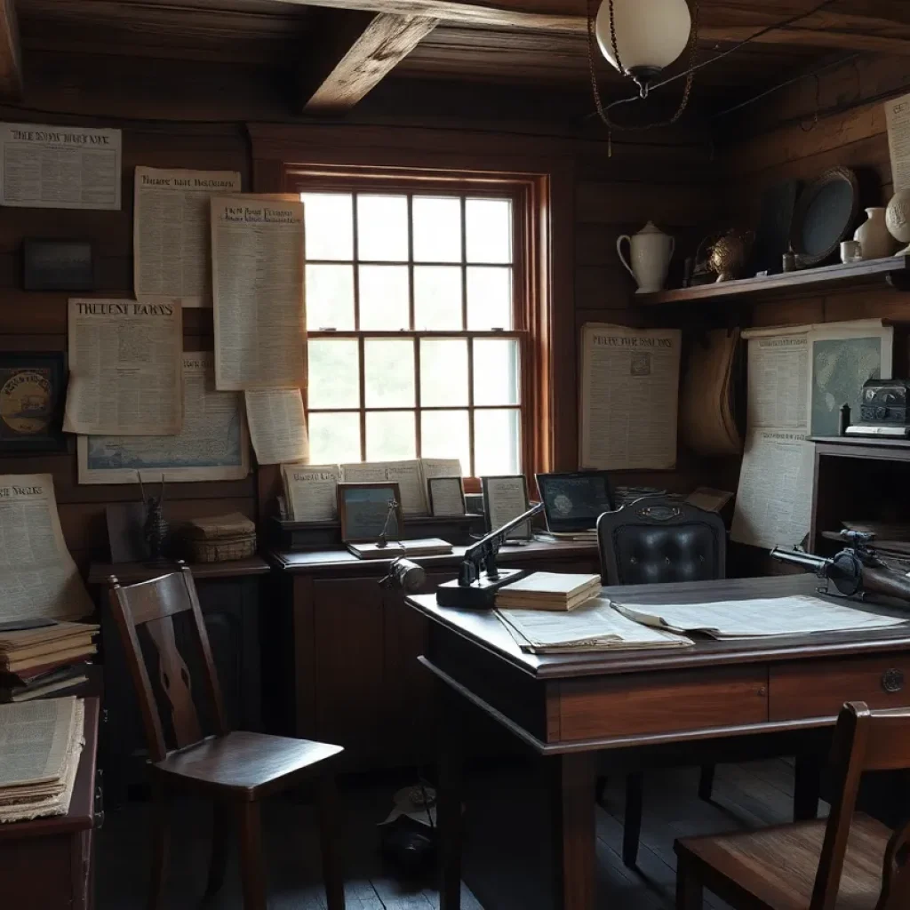 Interior of a vintage Civil War newspaper office