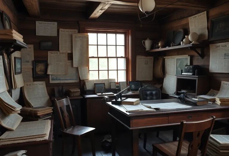 Interior of a vintage Civil War newspaper office