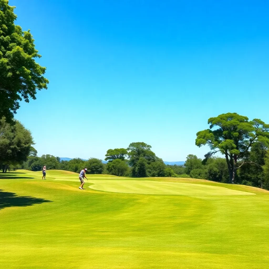 Lush green golf course in Connecticut with golfers playing