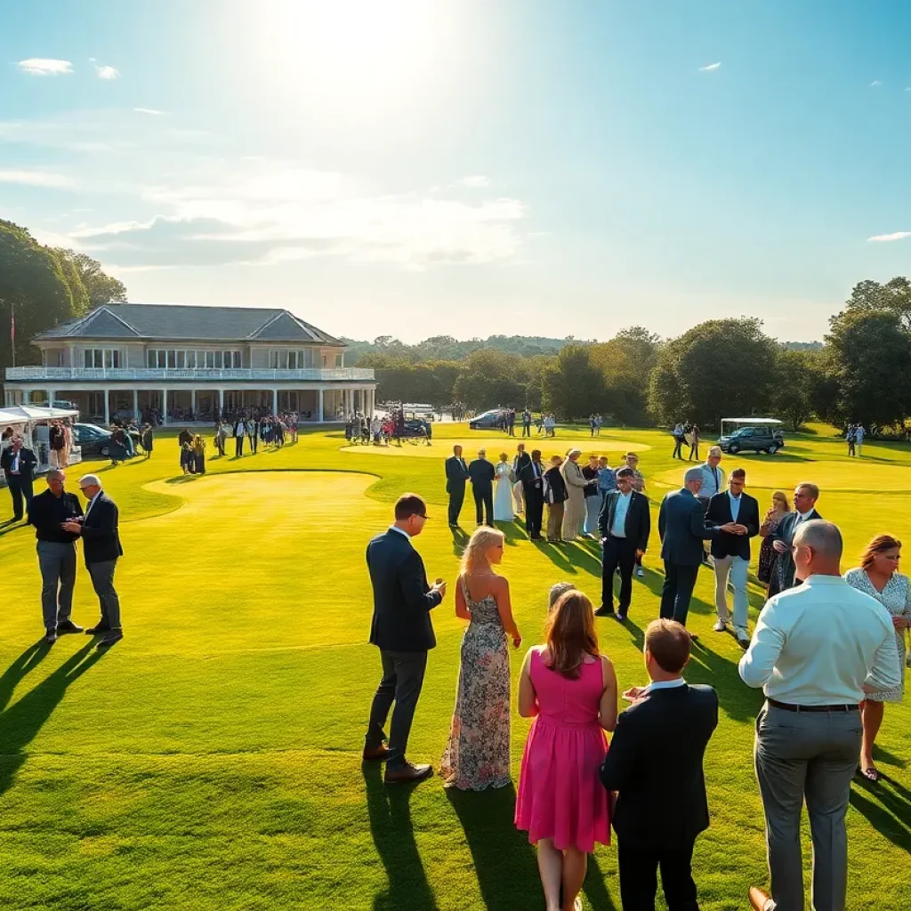 Attendees networking at Elevate Golf 2025 event in a picturesque golf course