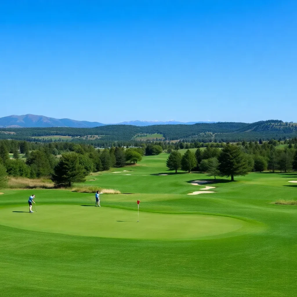 Golfers playing on a picturesque golf course