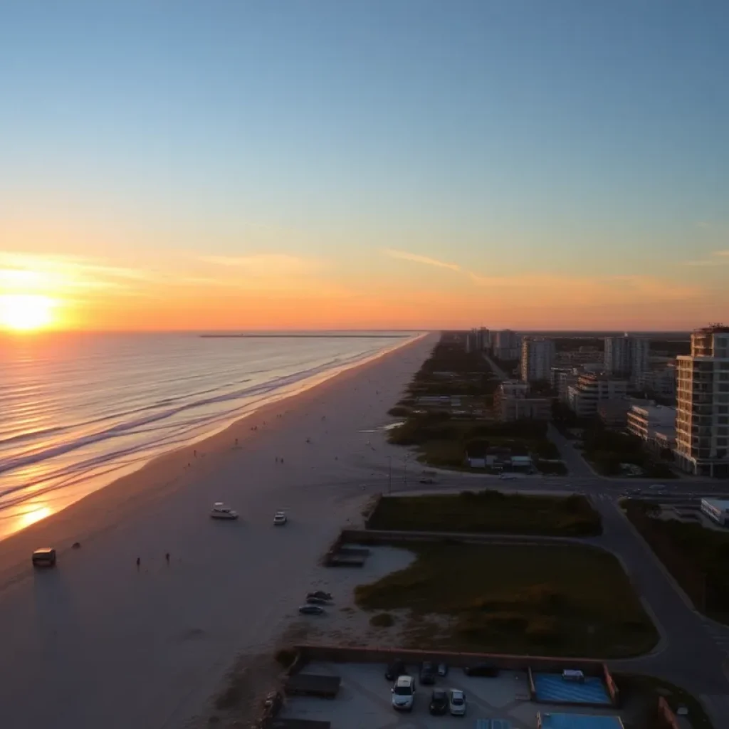 Coastal view of Myrtle Beach at sunset