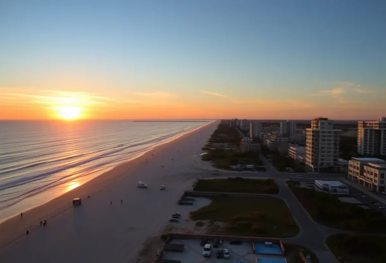 Coastal view of Myrtle Beach at sunset