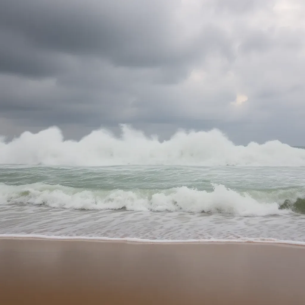 High surf at Myrtle Beach with stormy weather