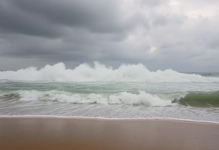 High surf at Myrtle Beach with stormy weather