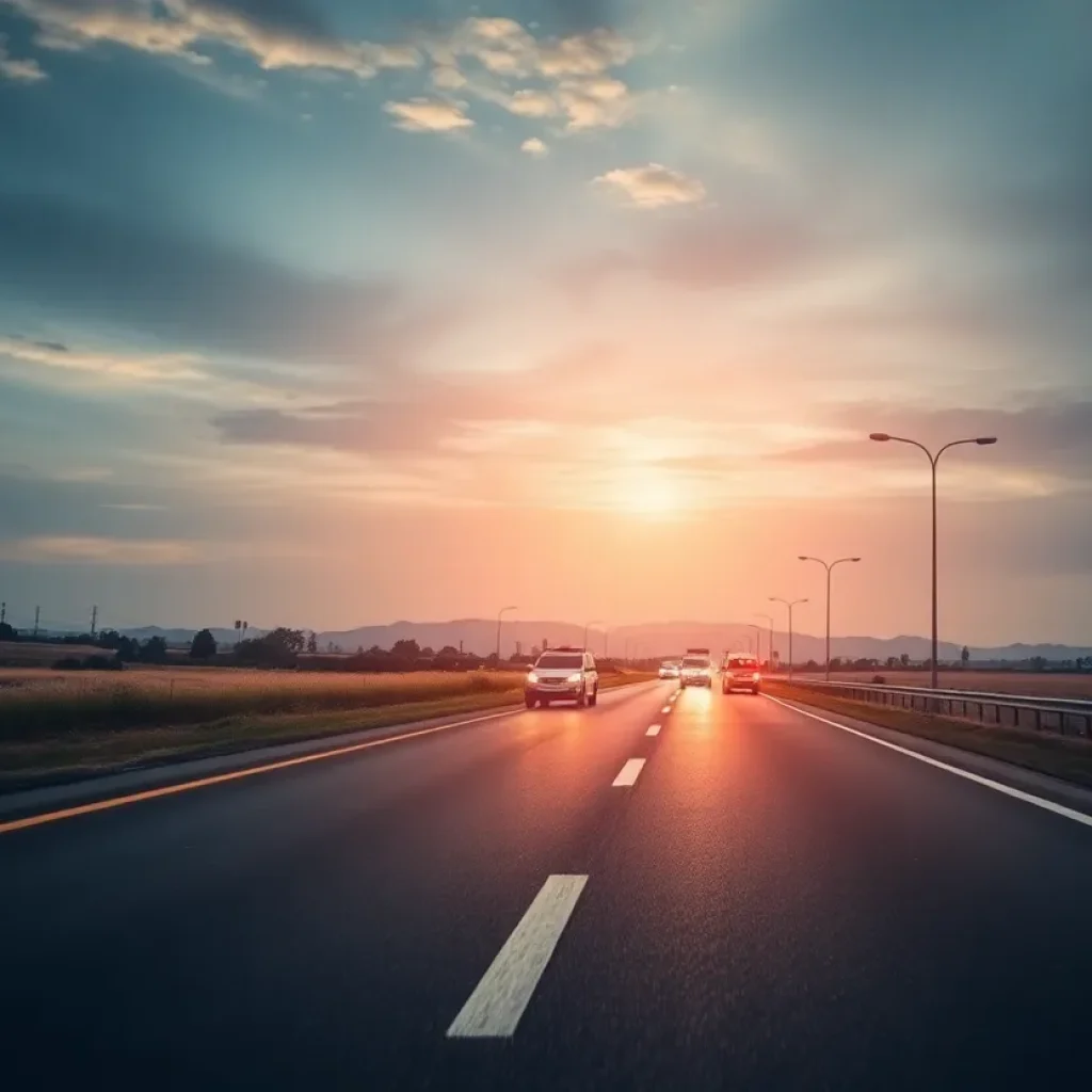 Highway scene with emergency vehicles