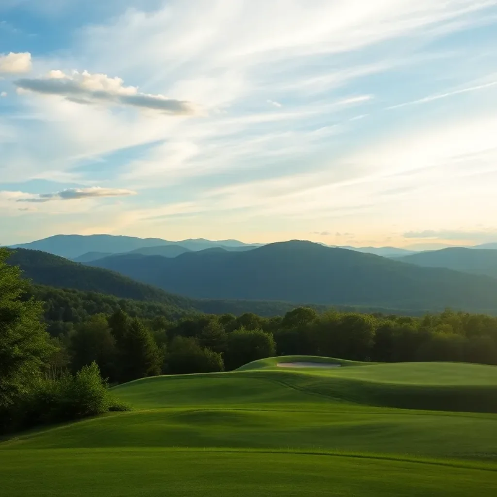 Breathtaking view of a golf course in North Carolina with mountains