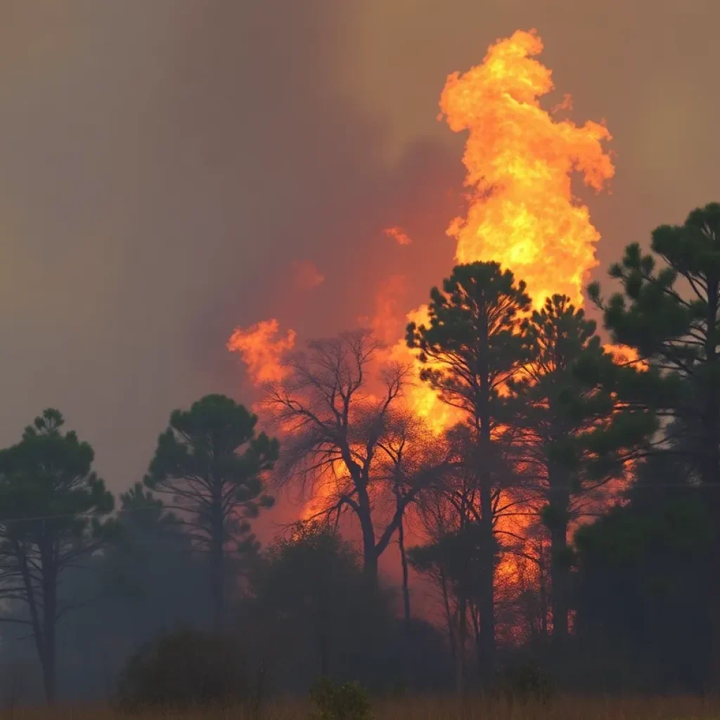 Smoke and flames during South Carolina wildfires