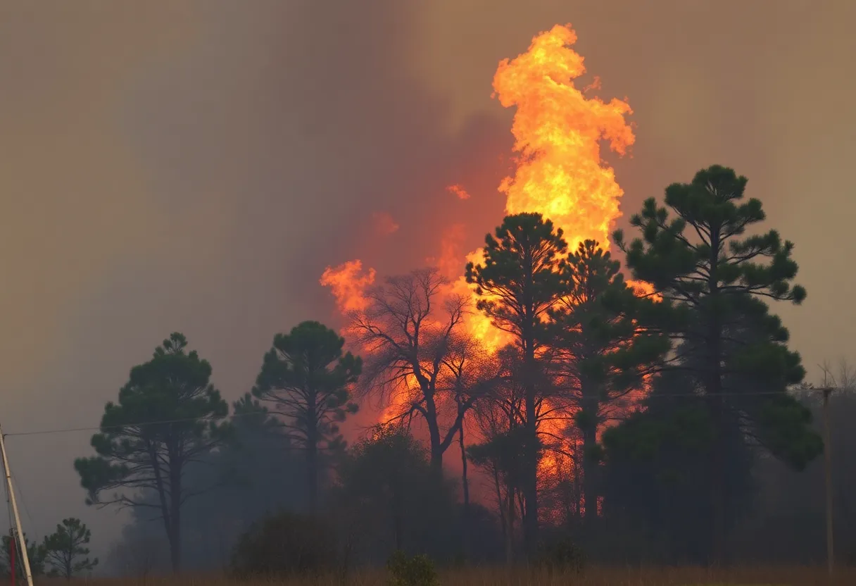 Smoke and flames during South Carolina wildfires