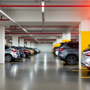 Durable DTFC flooring in a busy urban parking garage.