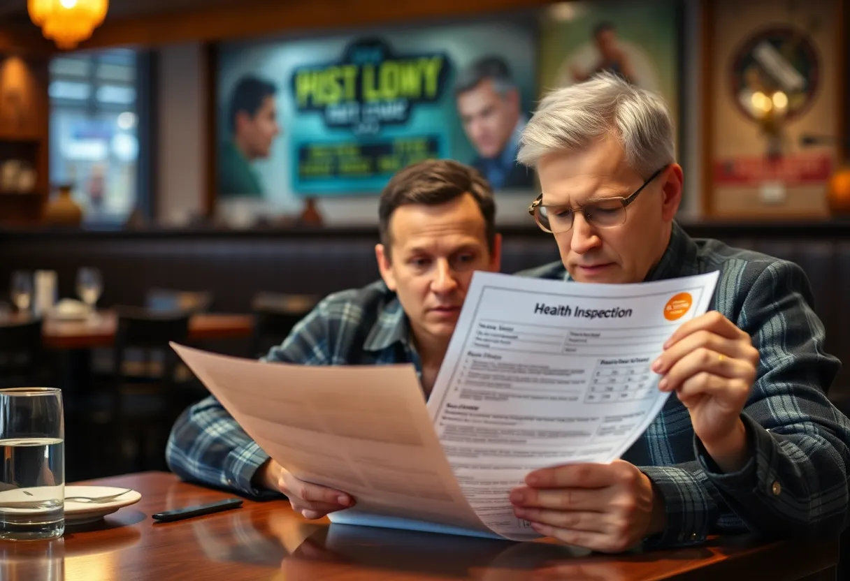 Diner examining health violations report at restaurant