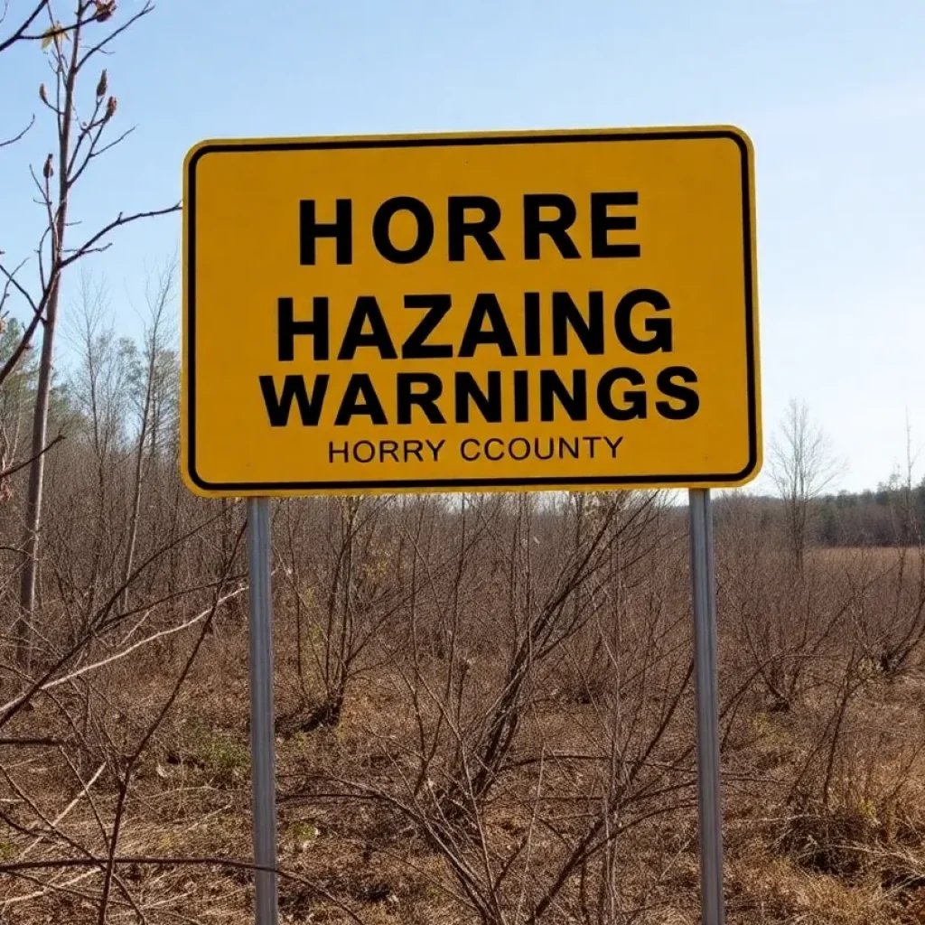 A landscape in Horry County highlighting fire hazard warnings.