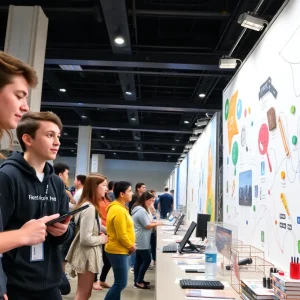 Students displaying their projects at the Horry County Schools Technology Fair.