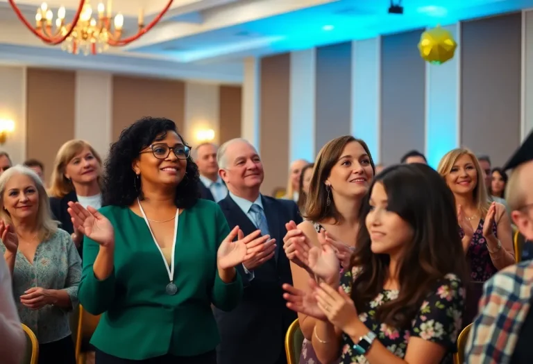 Celebration of Teacher of the Year in Horry County with educators and applauding audience
