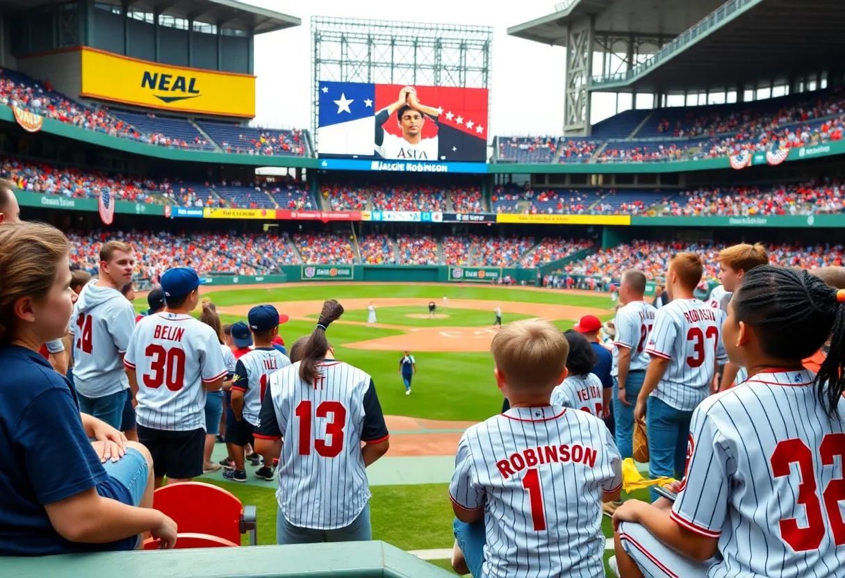 Students enjoying Jackie Robinson Day baseball game in Augusta