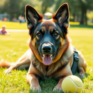 K9 Goggles, the retired police dog, playing fetch in the park