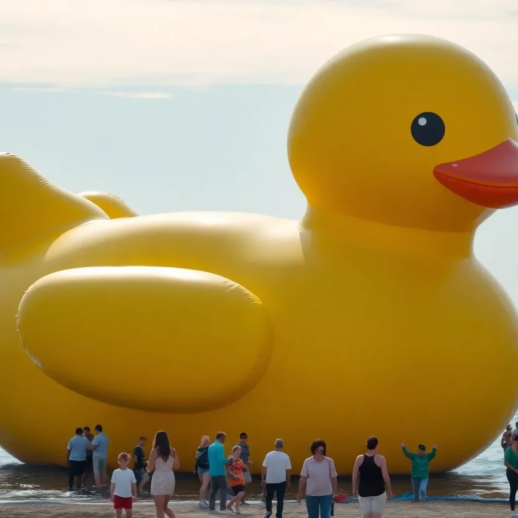 Giant inflatable rubber duck named Mama Duck at Myrtle Beach