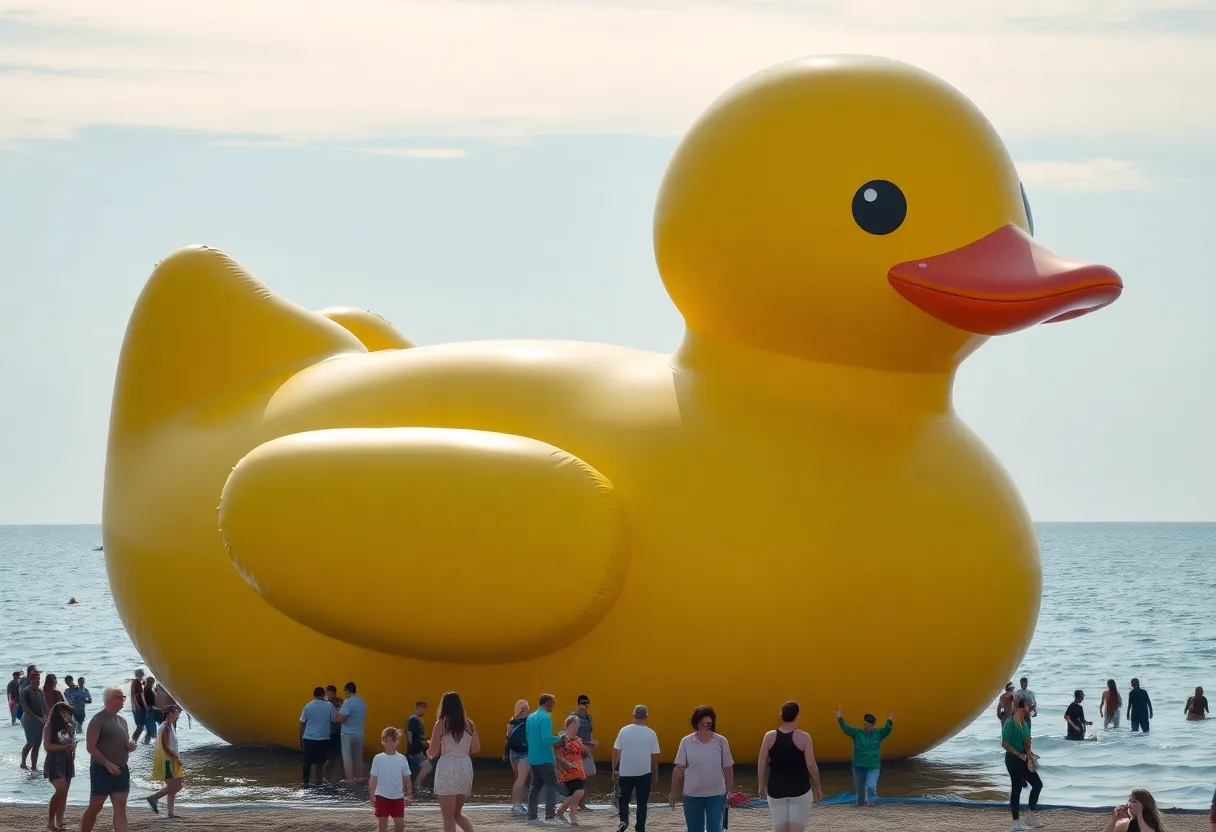 Giant inflatable rubber duck named Mama Duck at Myrtle Beach