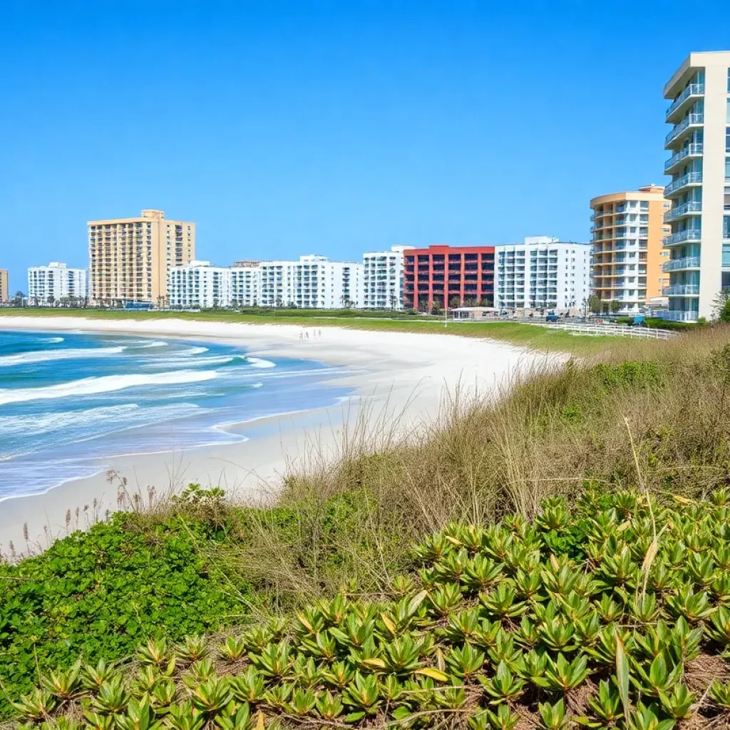 Scenic view of Myrtle Beach with sun, sand, and sea.