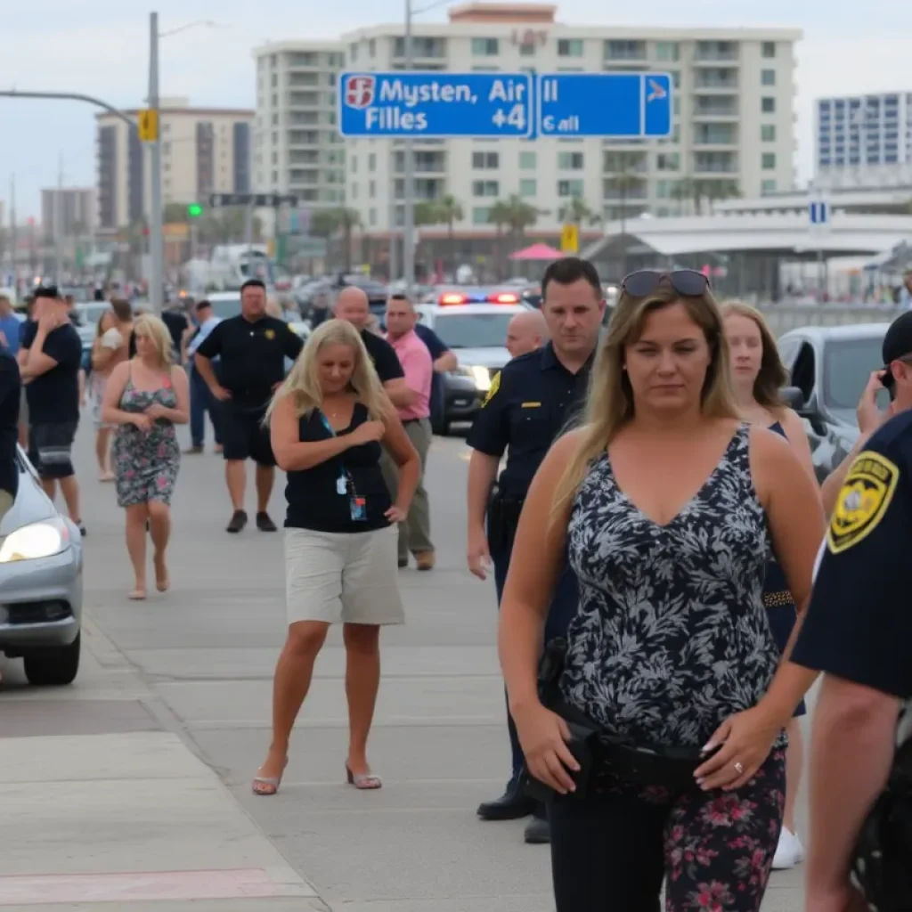 Scene from a Myrtle Beach shooting incident with police and bystanders