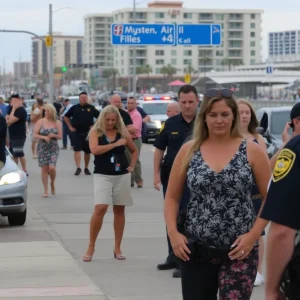 Scene from a Myrtle Beach shooting incident with police and bystanders