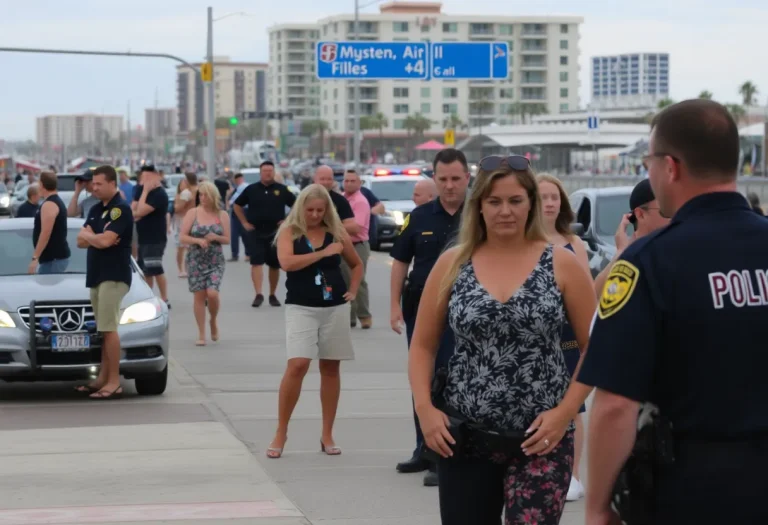 Scene from a Myrtle Beach shooting incident with police and bystanders