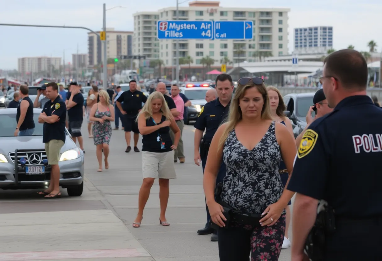 Scene from a Myrtle Beach shooting incident with police and bystanders
