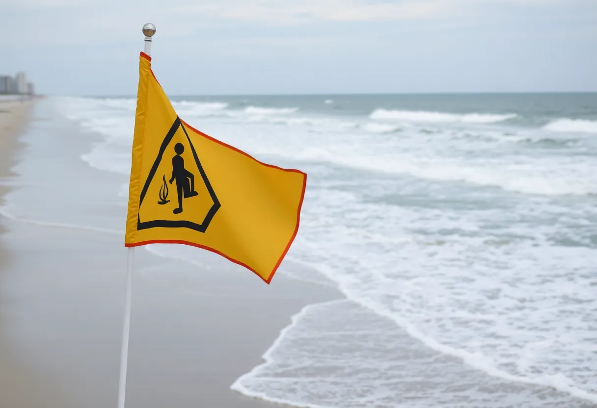 Warning flag at Myrtle Beach signaling dangerous rip currents